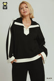 Collared Colour Block Luxe Knit Top in Black