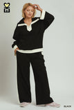Collared Colour Block Luxe Knit Top in Black