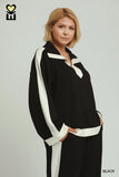 Collared Colour Block Luxe Knit Top in Black