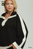Collared Colour Block Luxe Knit Top in Black
