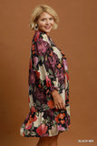 Floral Smocked Yoke Button Up Dress in Black
