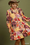 Floral Smocked Yoke Button Up Dress in Ecru