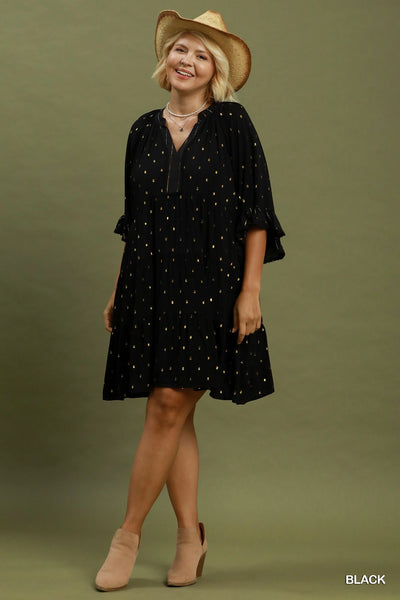 Metallic Dot Tiered Dress in Black
