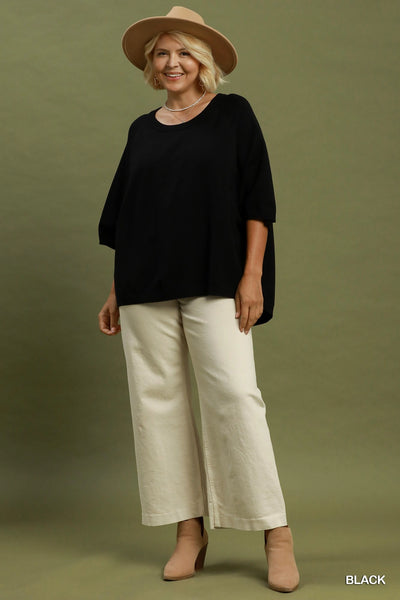 Relaxed Fit Dolman Sleeve Knit Top in Black