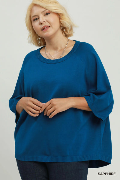 Relaxed Fit Dolman Sleeve Knit Top in Blue