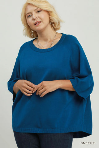Relaxed Fit Dolman Sleeve Knit Top in Blue