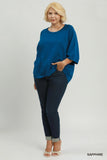 Relaxed Fit Dolman Sleeve Knit Top in Blue