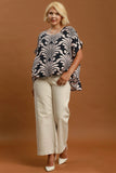 Abstract Print Bubble Hem Top in Black