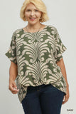 Abstract Print Bubble Hem Top in Sage
