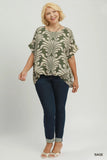 Abstract Print Bubble Hem Top in Sage