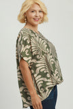 Abstract Print Bubble Hem Top in Sage