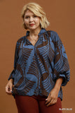 Two Tone Leaf Print Top in Slate
