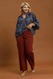 Two Tone Leaf Print Top in Slate