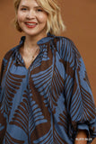 Two Tone Leaf Print Top in Slate