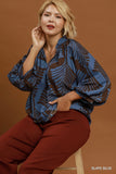 Two Tone Leaf Print Top in Slate