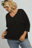 Luxe 3/4 Sleeve V Neck Top in Black