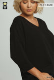 Luxe 3/4 Sleeve V Neck Top in Black