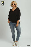 Luxe 3/4 Sleeve V Neck Top in Black
