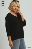 Luxe 3/4 Sleeve V Neck Top in Black
