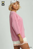 Luxe 3/4 Sleeve V Neck Top in Pink