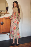 Black Floral LS Midi Dress