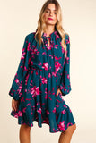 Deep Teal & Magenta Floral Dress