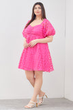 Textured Checker Pattern Dress in Pink