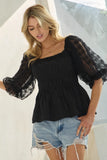 Sheer Circle Sleeve Smocked Cotton Top