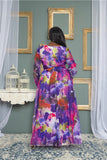 Purple Blossom Print Chiffon Gown