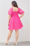 Textured Checker Pattern Dress in Pink