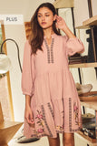Dusty Rose Embroidered Tiered Dress