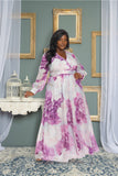 Lavender Floral Print Chiffon Gown