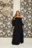 Off Shoulder Chiffon Gown in Black