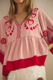 Pink & Red Heart Baby Doll Top
