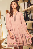 Dusty Rose Embroidered Tiered Dress