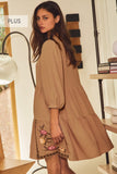 Dusty Rose Embroidered Tiered Dress