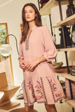 Dusty Rose Embroidered Tiered Dress