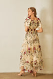 Floral Applique Tulle Maxi in Cream