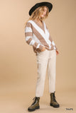 Taupe & Cream V Neck Sweater