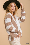 Taupe & Cream V Neck Sweater