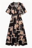Black & Neutral Floral Geo Print Midi