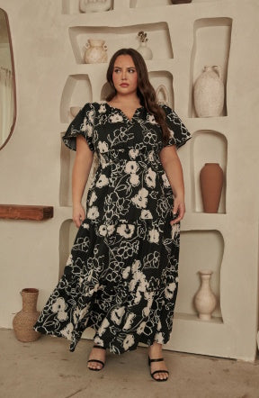 Black & Cream Floral Maxi Dress