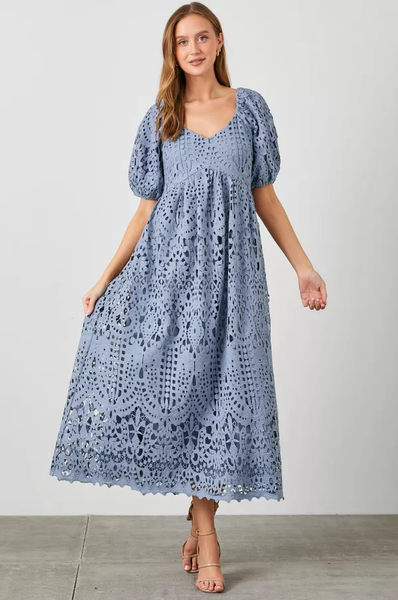 Lace Eyelet Maxi in Black & Blue