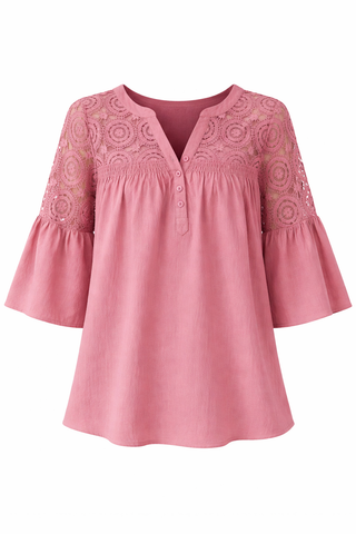 Lace Trim Bell Sleeve Top in Dusty Rose
