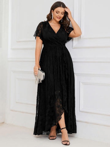 Lace Ruffle Gown in Black