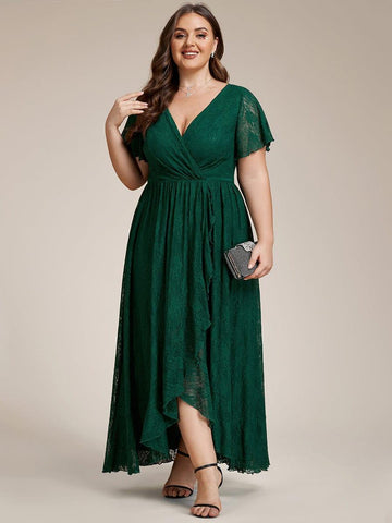Lace Ruffle Gown in Green