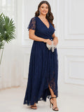 Lace Ruffle Gown in Navy