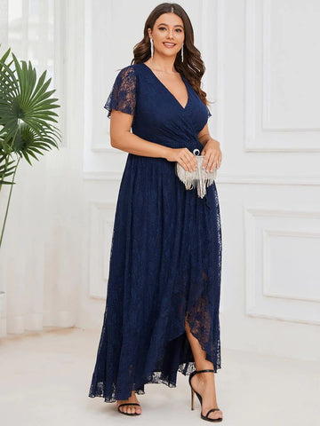 Lace Ruffle Gown in Navy