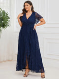 Lace Ruffle Gown in Navy