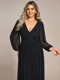 Long Sleeve Shimmery Pleat Gown in Black